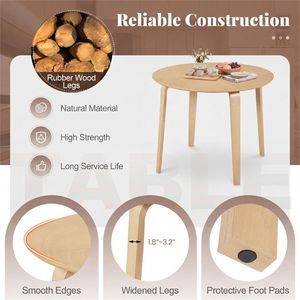 Tavolo da Pranzo Rotondo Estensibile per 4 Persone, 95 cm, con Gambe in Legno di Gomma Naturale Massiccio, Arredamento per Piccole Sale da Pranzo - Product Image 5