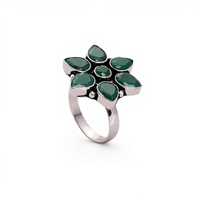 Anillo de Plata 925 Chapado en Oro con Ónix Verde en Forma de Pera y Engaste de Bisel, Diseño Floral, Hecho a Mano, para Fiesta, Estilo Vintage, para Mujer, Venta al por Mayor