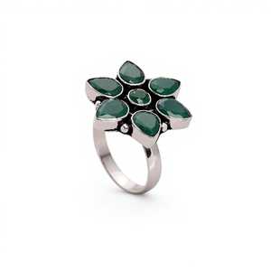Anillo Floral Hecho a Mano con Ónix Verde en Forma de Pera y Engaste de Latón, Gema Floral para Mujer, Joyería Vintage de Declaración, Venta al por Mayor - Product Image 4