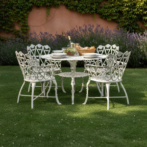 Ensemble <span class=keywords><strong>de</strong></span> salle à manger <span class=keywords><strong>de</strong></span> patio en fer victorien, mobilier d'extérieur, table et chaises ornées pour <span class=keywords><strong>jardin</strong></span>, fête, lieu <span class=keywords><strong>de</strong></span> réception <span class=keywords><strong>de</strong></span> mariage, espaces <span class=keywords><strong>de</strong></span> style campagnard français - Product Image 1