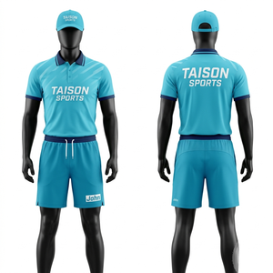 Ensemble polo et short de tennis en polyester et élasthanne 180 GSM de qualité supérieure, avec panneau dégradé turquoise, impression de logo personnalisée - Product Image 1