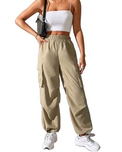 Wholesale Women's Casual Loose Fitness Trousers Multi-Pockets Straight Leg Waist Drawstring Fleece Sports Cargo Pants - Product Image 3
