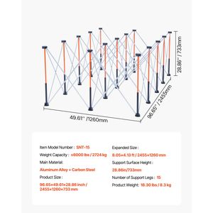 Mesa de Trabajo Plegable Portátil de 8.05 x 4.13 pies, Banco de Trabajo Plegable con Capacidad de Carga de 6000 Libras, No Requiere Ensamblaje - Product Image 6
