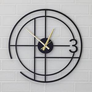 Modern Minimal Black Metal <b>Wall</b> <b>Clock</b> with Geometric Open Frame and Gold Hands for Stylish Interior <b>Wall</b> Decor - Product Image 1