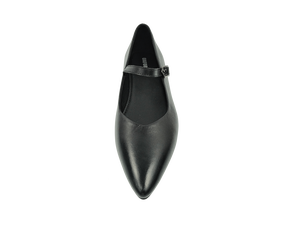 Chaussures plates Mary Jane en cuir véritable noir pour femmes, bout pointu, fermeture à boucle en T, toutes saisons - Product Image 5