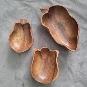 Bol en bois naturel de qualité supérieure, forme feuille, design élégant, pour la cuisine, décoratif et de service. - Product Image 6