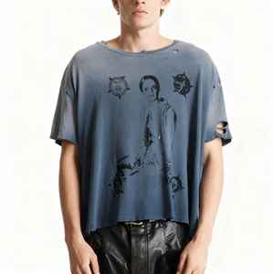 Camisetas personalizadas con logo para hombre, tallas grandes, estilo cropped, vintage, desgastadas. - Product Image 5