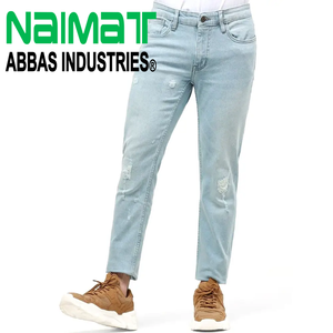 Jean slim bleu clair délavé et déchiré en coton pour homme – Pantalon décontracté coupe skinny pour l'été - Product Image 6