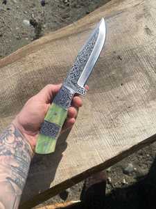 Custom Handmade Damascus Steel Skinnner Knife Drop Point Blade Micarta Handle 9 Inch DIY Outdoor <b>Tool</b> - Product Image 1