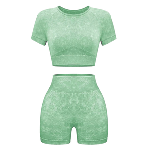 Nouveau femmes Gym vêtements de sport ensemble solide motif soutien-gorge à manches longues Yoga hauts et shorts Leggings cristal décoration 2 pièces Kit de Fitness - Product Image 1