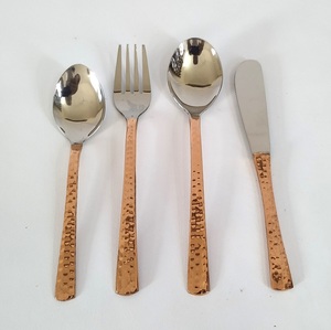 Modern Hammered <b>Copper</b> Handle Flatware Set with Mirror Polished Stainless Steel <b>Utensils</b> Dishwasher Safe Wedding Cutlery - Product Image 2