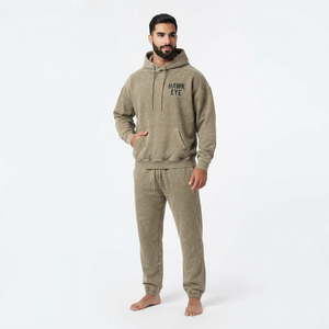 Ensemble de survêtement décontracté deux pièces pour homme, coupe oversize, délavé à l'acide, avec sweat à capuche à épaules tombantes et poche kangourou, et pantalon - Product Image 3
