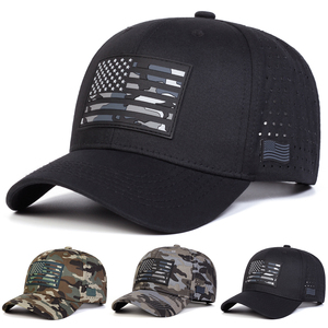 Men's Tactical American Flag Baseball <b>Cap</b> Laser Perforated Camo Operator <b>Hat</b> Outdoor Breathable Adjustable Visor - Product Image 1