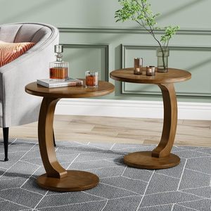 Modern Nordic-Style Design with Wood C-Shaped 2-Tier <b>Sofa</b> <b>Side</b> Coffee <b>Table</b> for Living Room - Product Image 3