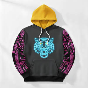 Sweat à capuche néon haute définition pour homme, imprimé circuit électronique, manches vibrantes, style cyberpunk, pull sportif - Product Image 4