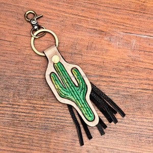Porte-clés en cuir usiné à la main porte-clés personnalisé à franges Cactus Cowgirl clé de voiture porte-clés Western porte-clés en cuir mousqueton porte-clés - Product Image 2