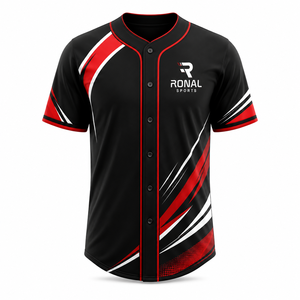 เสื้อเบสบอล RONAL SPORTS สีดำ แดง ขาว สำหรับผู้ชาย แขนสั้น ระบายเหงื่อได้ดี พิมพ์ลายแบบ Sublimated ทรงปกติ เสื้อผ้าสำหรับผู้ใหญ่ - Product Image 1