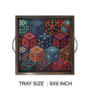 Textile Printed Tone Design Available <b>Square</b> Wooden Serving Trays for <b>Dinning</b> <b>Table</b> Home and Office Multipurpose Available - Product Image 2