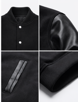 Veste universitaire personnalisée avec logo OEM, manches en cuir pour hommes, vêtements de créateur, veste bomber noire de haute qualité