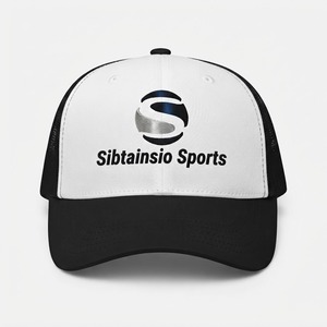 Gorra de béisbol tipo trucker de malla con logo bordado personalizado, negra y blanca, ajustable, estilo snapback, casual, deportiva, para el sol. - Product Image 3