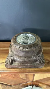 Support de bougie vintage en bois sculpté à la main, style rustique, pour chambre et salon, idéal également comme mangeoire pour animaux de compagnie ou décoration florale. - Product Image 2