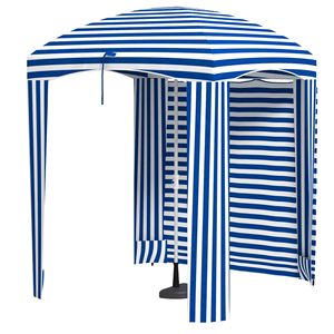 Ombrellone da Spiaggia Cabana a Strisce Blu e Bianche 1,77m x 1,77m con Finestre Ventilate Superiori Singole e Borsa per il Trasporto con Volant per Uso Esterno - Product Image 1