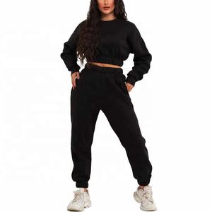 Hot Sale Fashion Streetwear Women Tracksuit 2 Piece Custom <b>Ladies</b> 100% Cotton French Fleece Women Crop Top Hoodie Set - Product Image 6