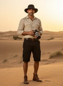 กางเกงขาสั้นคาร์โก้ผู้ชายสำหรับฤดูร้อน กางเกงขาสั้นคาร์โก้ลำลองสไตล์ไฮสตรีทเหนือเข่า ผ้าฝ้าย กางเกงขาสั้นซาฟารีสำหรับผู้ชาย - Product Image 5