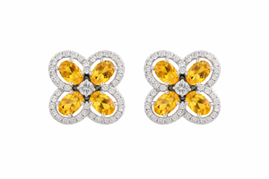 925 <b>Silver</b> <b>Stud</b> <b>Earrings</b> Yellow Zircon Flower Clover Shape Ear <b>Studs</b> with Clear Stone Halo for Women - Product Image 2