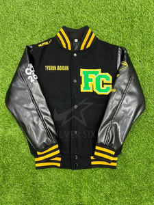 เสื้อแจ็คเก็ตวาร์ซิตี้ Florida City Little Chiefs สำหรับผู้ชาย สีดำ หนัง PU ปักลายแบบ Preppy สไตล์วิทยาลัย ฟุตบอล - Product Image 2