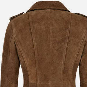 Women's Brown <b>Suede</b> Moto <b>Jacket</b> Full Sleeve Turn-down Collar Zipper Closure Autumn Style Sample Service Available - Product Image 3