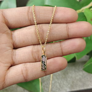 Natural 18k Gold Plated Moss Agate Bezal Set <b>Cable</b> Chain Necklace Bar Shape Women's Jewelry Everyday Wear Women Pendant Jewelry - Product Image 2