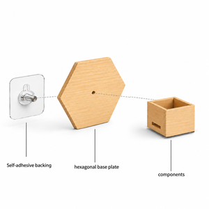 Eco-Friendly Self-Adhesive Wooden <b>Wall</b>-Mounted Hexagon Planter for Air Plants & Succulents Home <b>Decor</b> Gift Set - Product Image 2