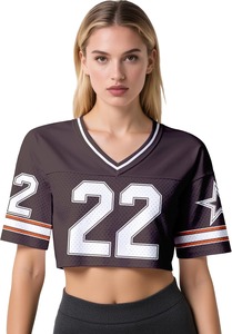 Women <b>Mesh</b> Jersey <b>Crop</b> <b>Top</b> V Neck Short Sleeve Number 22 Sporty Football Style Breathable Practice Shirt - Product Image 2
