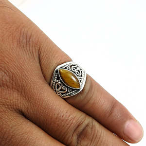 925 Sterling <b>Silver</b> <b>Ring</b> With Marquise Cut Bezel <b>Set</b> Tiger-Eye Gemstone Fashionable Boho <b>Ring</b> For Women ODM OEM Bulk Supplier - Product Image 3