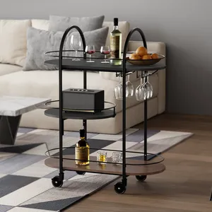 Chariot de service moderne en métal fait main avec finition élégante en poudre, étagères en verre trempé, fabrication artisanale haut de gamme - Product Image 1