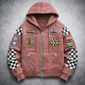 Sweat à capuche unisexe zippé en polaire pour motards, inspiré des sports, brodé, séchage rapide, écologique, mode printemps, logo 3D en relief - Product Image 1