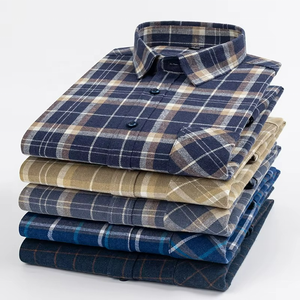 Últimas camisas de franela para hombre OEM/ODM 100% algodón con botones, camisas de moda para hombre de manga larga a cuadros, camisas de tela oversize - Product Image 3