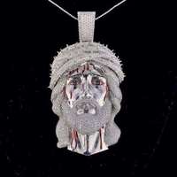 Luxira Jewels Pendentif Jésus en Argent 925, style Hiphop Chrétien, avec Moissanite VVS incolore taille brillant et micro-incrustation, plaqué Rhodium, Breloque