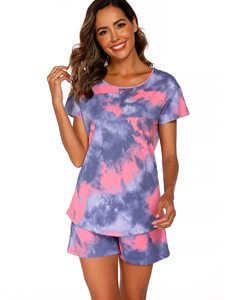 Custom Logo Women's T Shirt & Shorts <b>Set</b> <b>Tie</b> <b>Dye</b> Print Summer 2 Piece Gym Wear Plain Cotton Twin <b>Set</b> OEM ODM Wholesale - Product Image 2