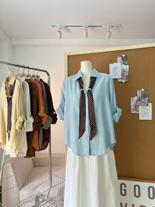 L814 Women's Linen Lightweight Woven Sheer Blouse <b>Scarf</b> Button-Down Collar Long Sleeve Loose Fit Casual Breathable Shirt Summer - Product Image 2