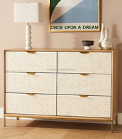 Coffre moderne de luxe en os et en bois de couleur moutarde fait à la main avec 6 tiroirs pour chambre à coucher/salon/intérieur de maison en incrustation d'os de luxe