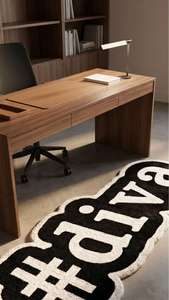 Personalizado Único # Alfombra Decorativa Antideslizante de Lana Tufted a Mano con Tipografía Diva, en Blanco y Negro, para Dormitorio o Sala de Estar - Product Image 3
