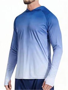 Camiseta de Natación con Capucha de Manga Larga para Hombre, Color Azul Degradado, Absorbe la Humedad, Ajuste Atlético, Manga Completa, UPF 50, Pesca al Aire Libre - Product Image 2