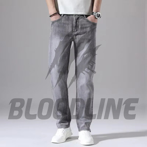 Black ripped slim fit Distressed denim jeans Punk style cotton Midweight autumn jeans Bloodline men's black - Product Image 2