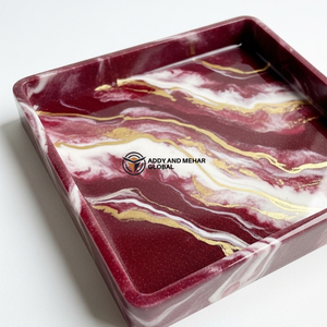 Luxury Burgundy <b>Marble</b> Resin <b>Square</b> Tray – Handmade Glossy Decorative Serving Tray with Gold Vein Detail | Modern <b>Coffee</b> <b>Table</b> - Product Image 2