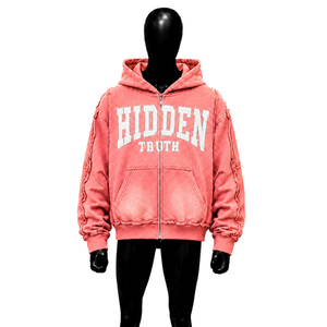 Sweat-shirt à capuche zippé rose oversize pour homme, motif 'Truth' imprimé, en molleton décontracté, avec poche avant à logo, pour l'automne - Product Image 1