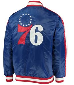 Chaqueta Universitaria Personalizada OEM para Hombre, Estilo Vintage, Deportiva, de los Sixers, con Cuello Alto, Bordado Frontal, para Invierno - Product Image 3
