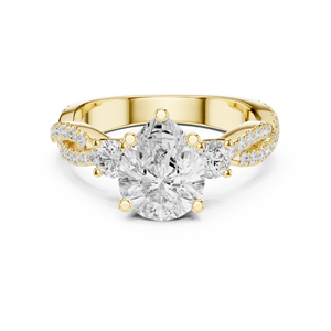 Anillo de Compromiso de Oro Amarillo con Diamantes Cultivados en Laboratorio, Corte Trillón y Redondo, Diseño Trenzado con Pavé, Anillo de Promesa de Tres Piedras para Mujer - Product Image 1