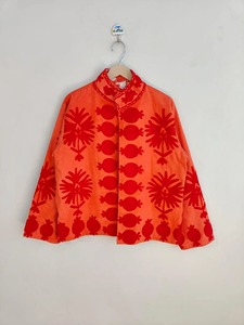 Chinese Style Mandarin Collar <b>Red</b> Floral Printed Short Coat Full Sleeve Casual Outerwear Autumn Wear Adults 100% Polyester - Product Image 1
